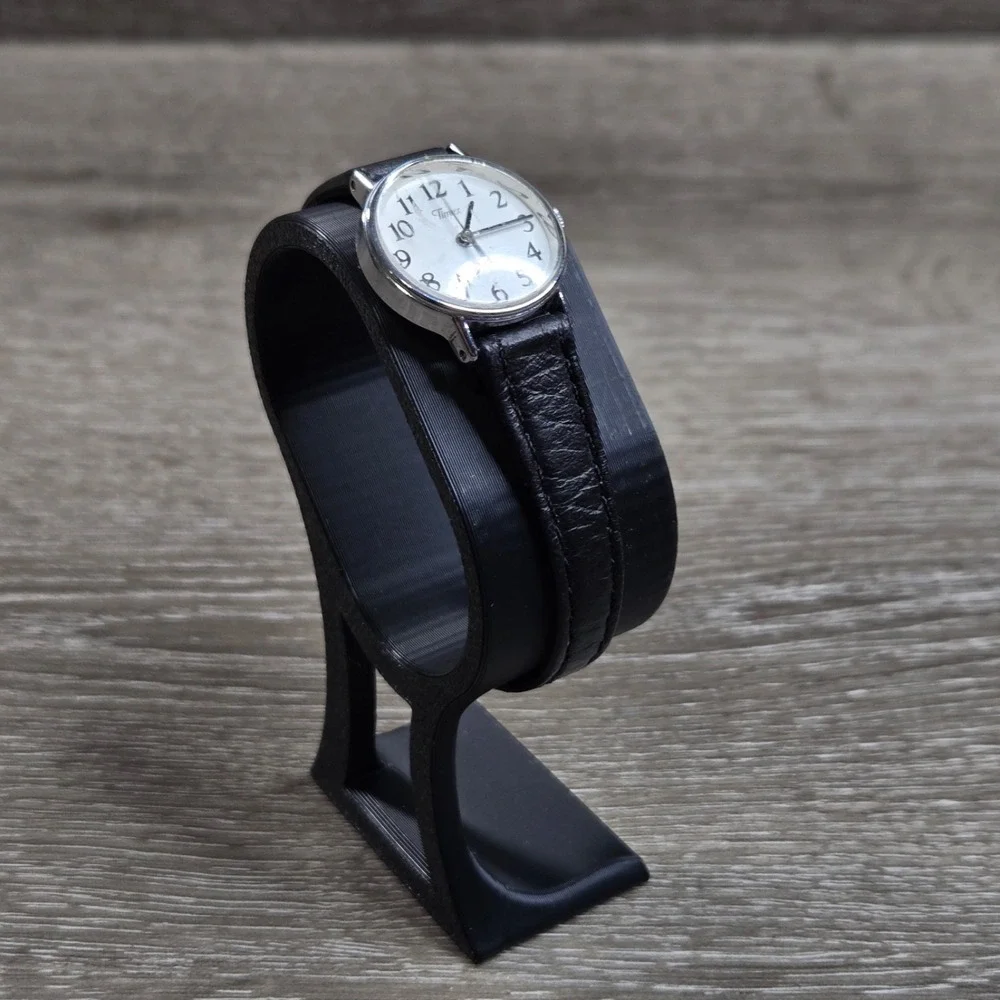 Timex Petite Women's Watch Silver Tone Black Leather Strap 377 BA Tested